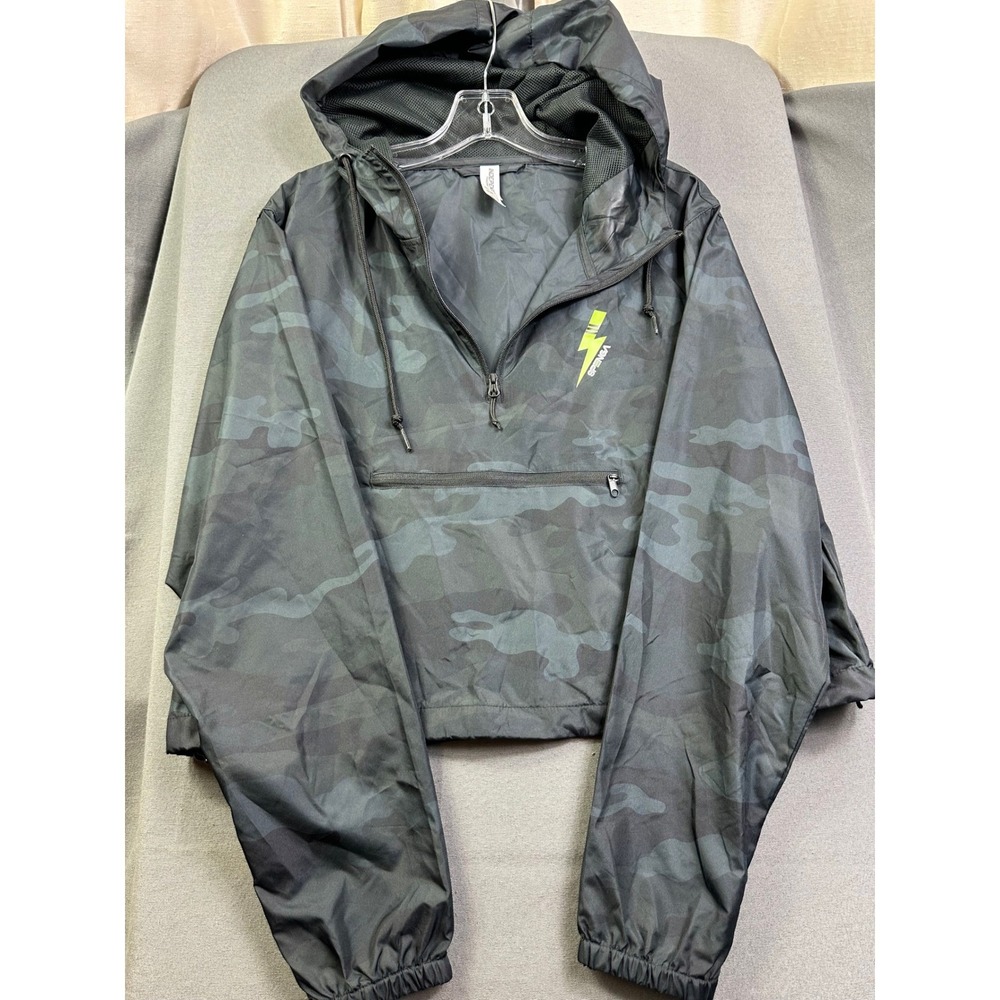 Independent Trading Co Spenga Camo Windbreaker Jacket Black Grey Neon Green L